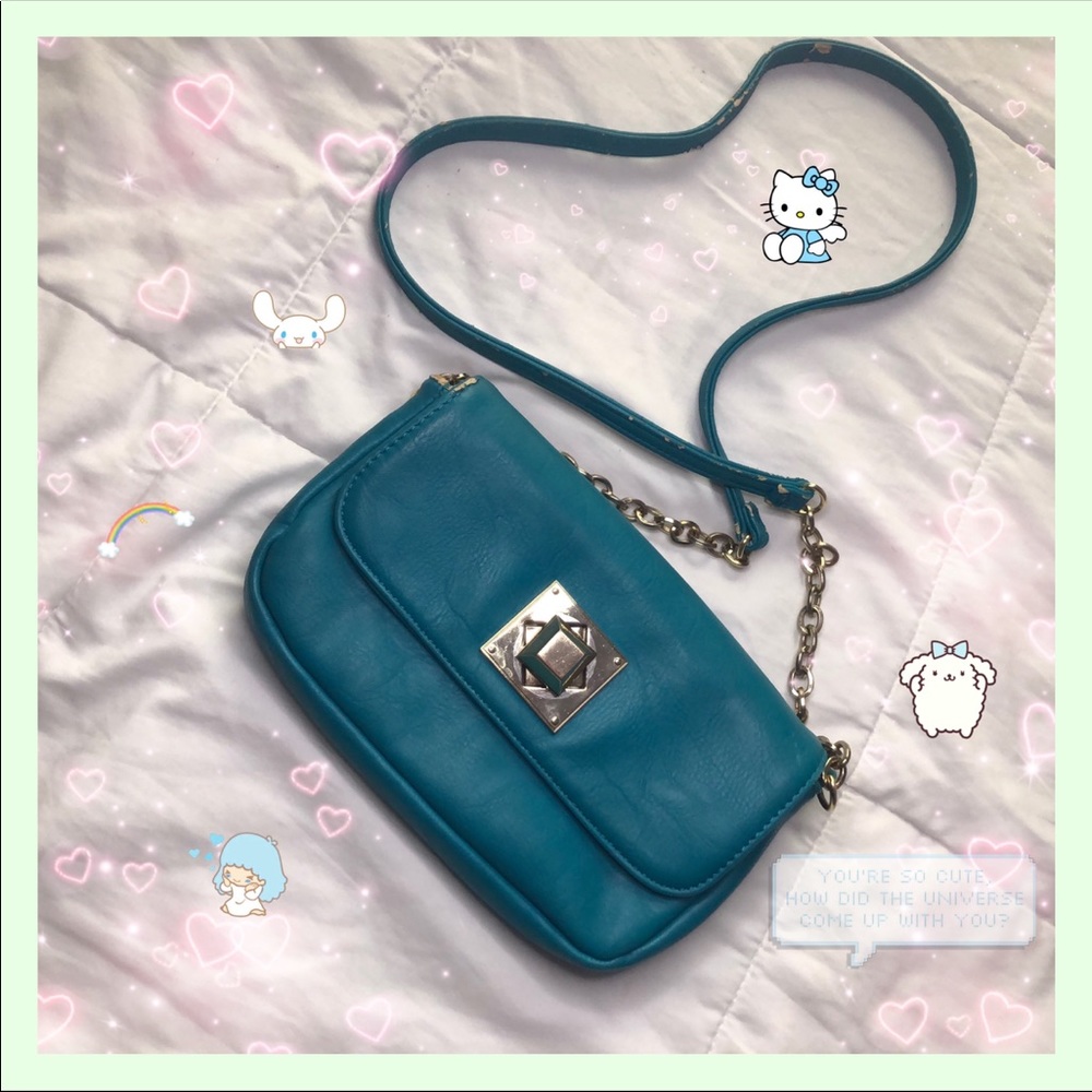 ❀ CUTE TEAL FAUX LEATHER CROSSBODY BAG ❀